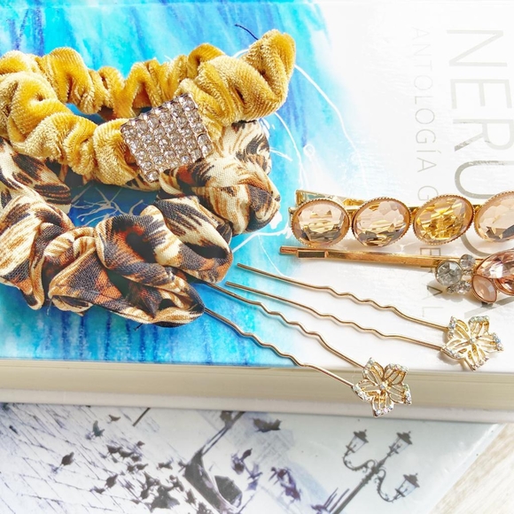 Alquimia Accessories - EMBELLISHED VELVET SCRUNCHY HAIR CLIP SET